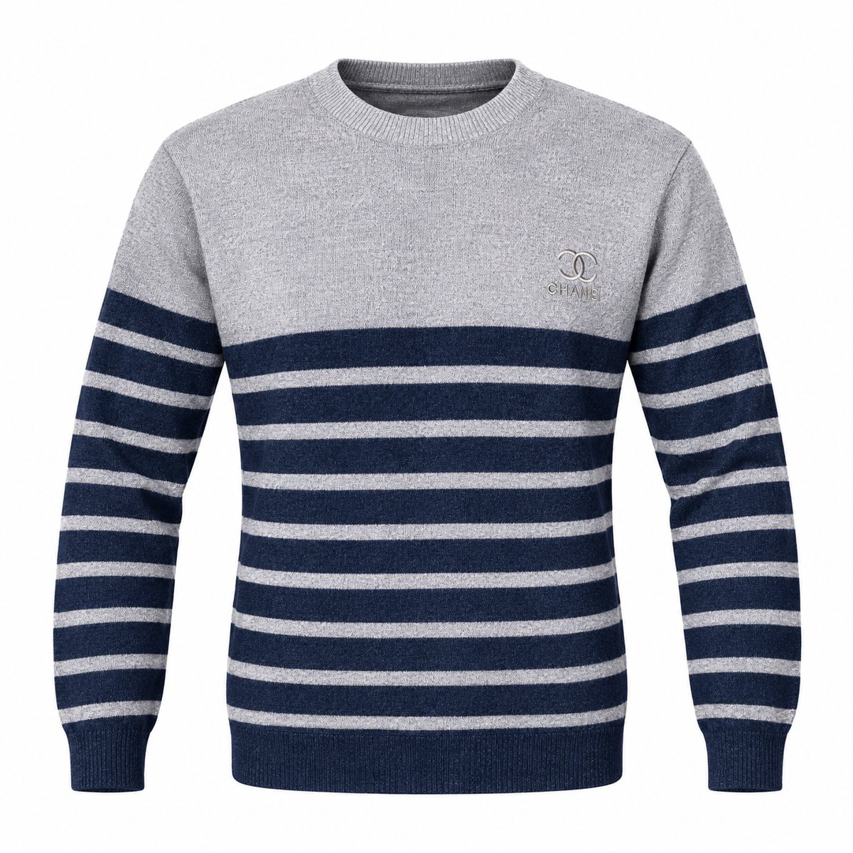 Navy & Heather Grey Striped Knit Sweater
