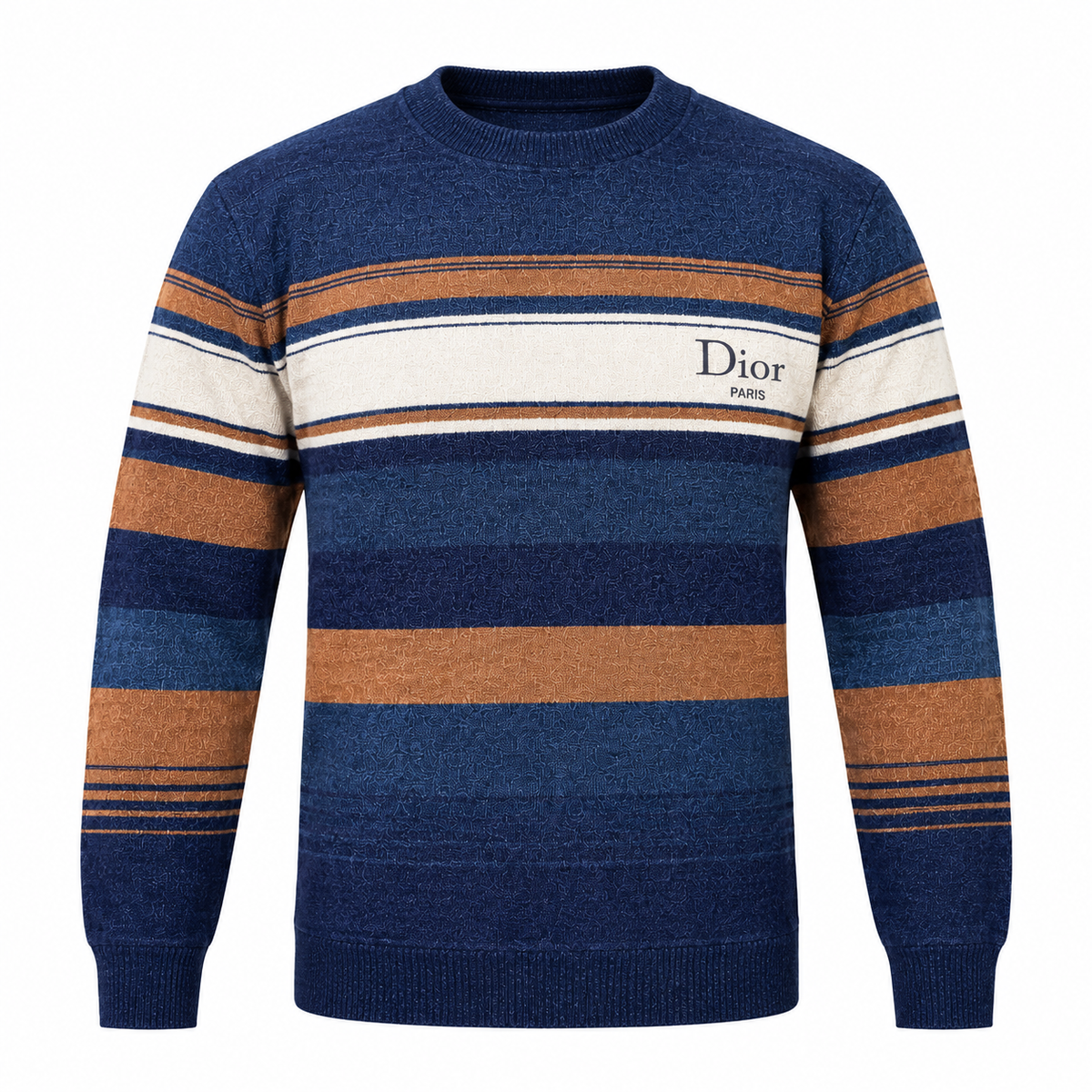 NAVY BLUE STRIPED KNIT SWEATER – RUST & CREAM CREWNECK