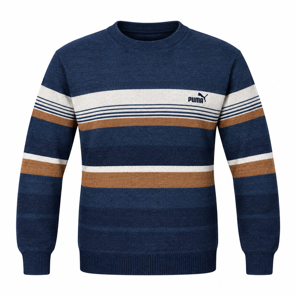 Navy Blue Striped Knit Sweater – Classic Winter Wear
