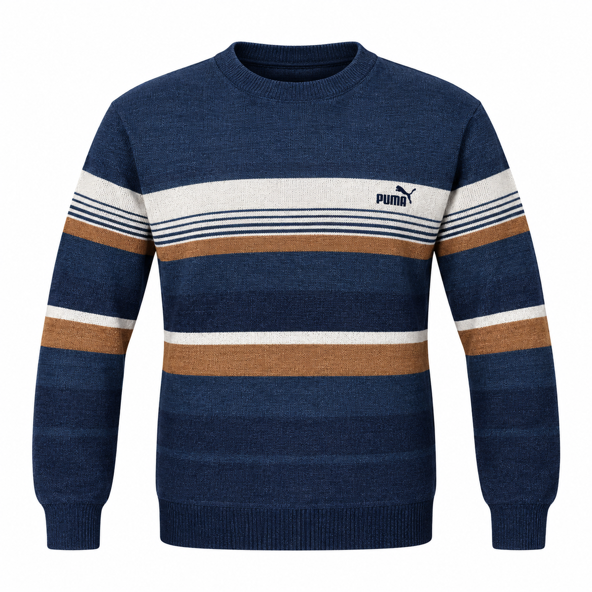Navy Blue Striped Knit Sweater – Classic Winter Wear