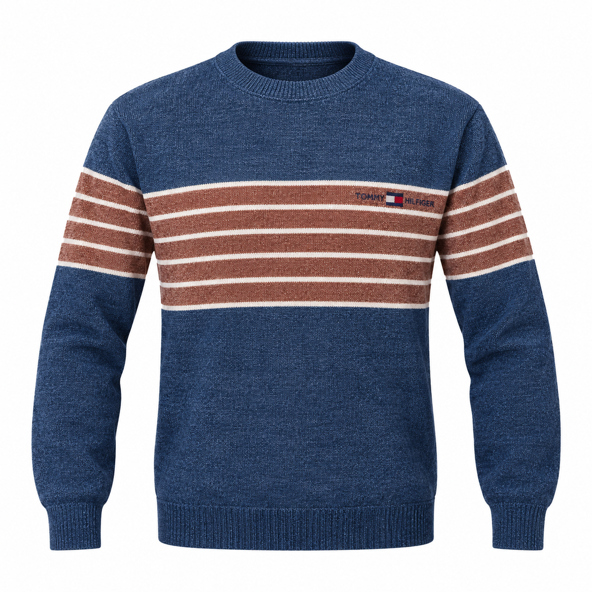 Navy Blue & Brown Striped Knit Sweater