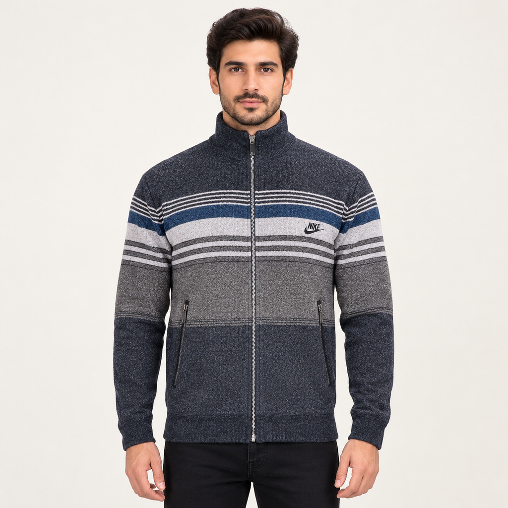 STRIPED FULL-ZIP NIKE LOGO SWEATER JACKET