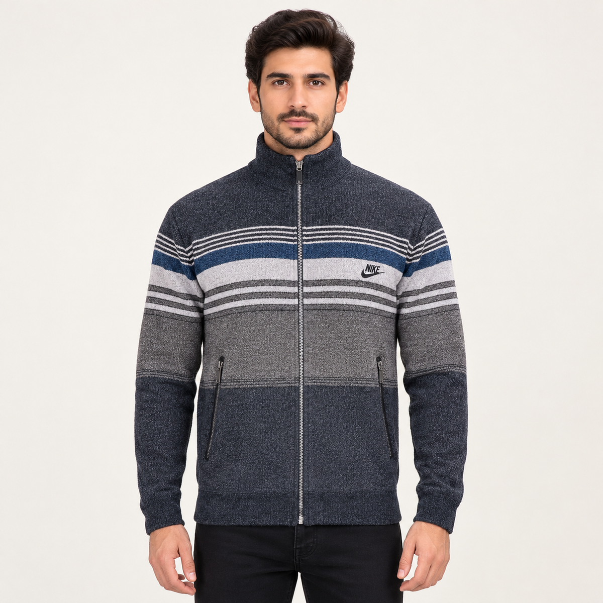 STRIPED FULL-ZIP NIKE LOGO SWEATER JACKET