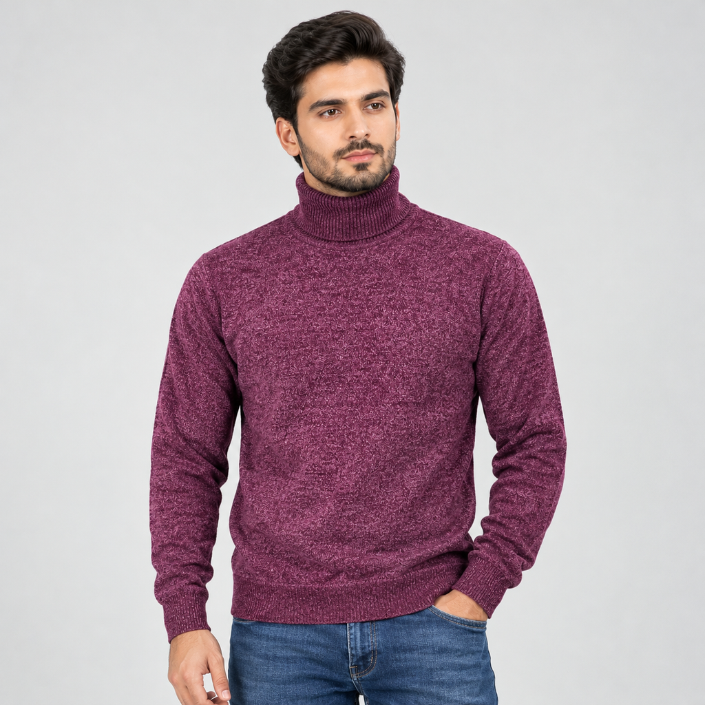WINE RIBBED TURTLENECK SWEATER