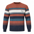 RUST BROWN & NAVY STRIPED KNIT SWEATER– CREAM CREWNECK