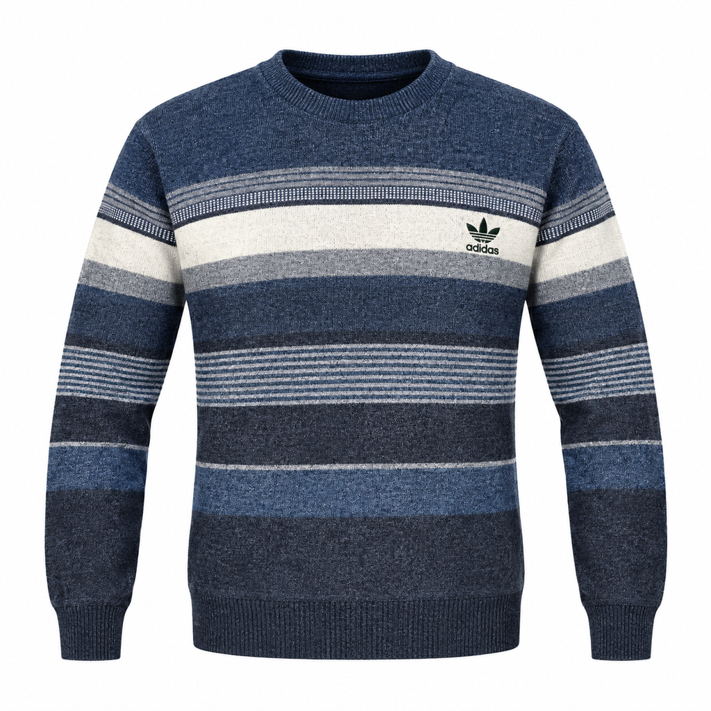Navy Blue & Grey Striped Knit Sweater