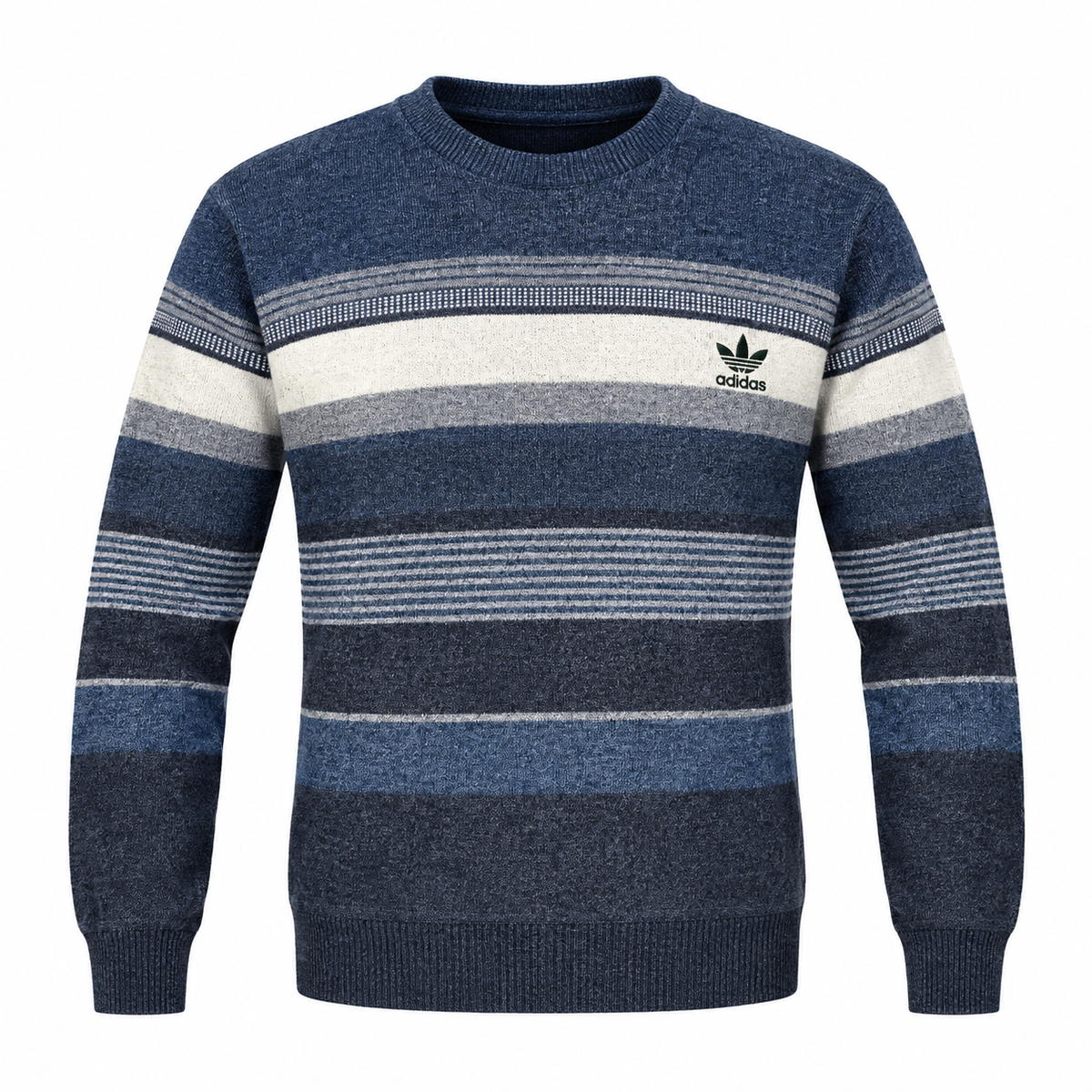 Navy Blue & Grey Striped Knit Sweater