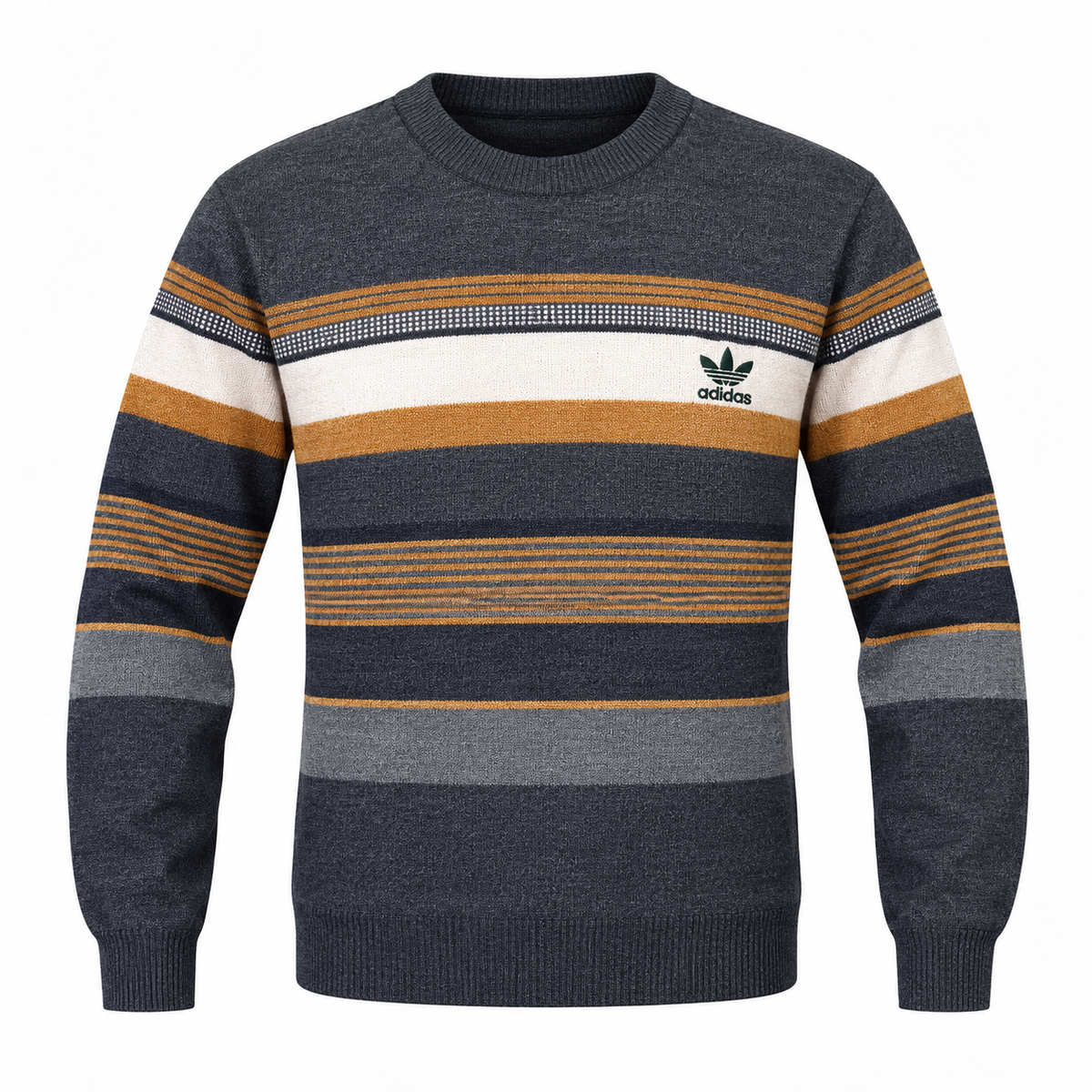 Charcoal Grey & Mustard Striped Knit Sweater