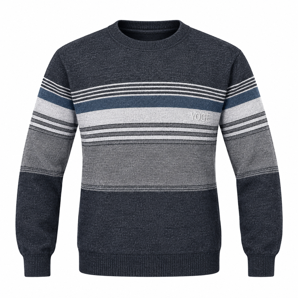 Charcoal Grey Striped Knit Sweater – Classic Crew Neck