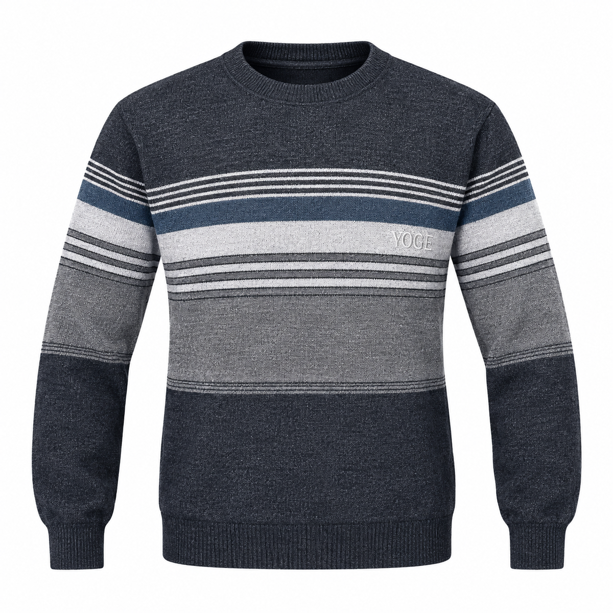 Charcoal Grey Striped Knit Sweater – Classic Crew Neck