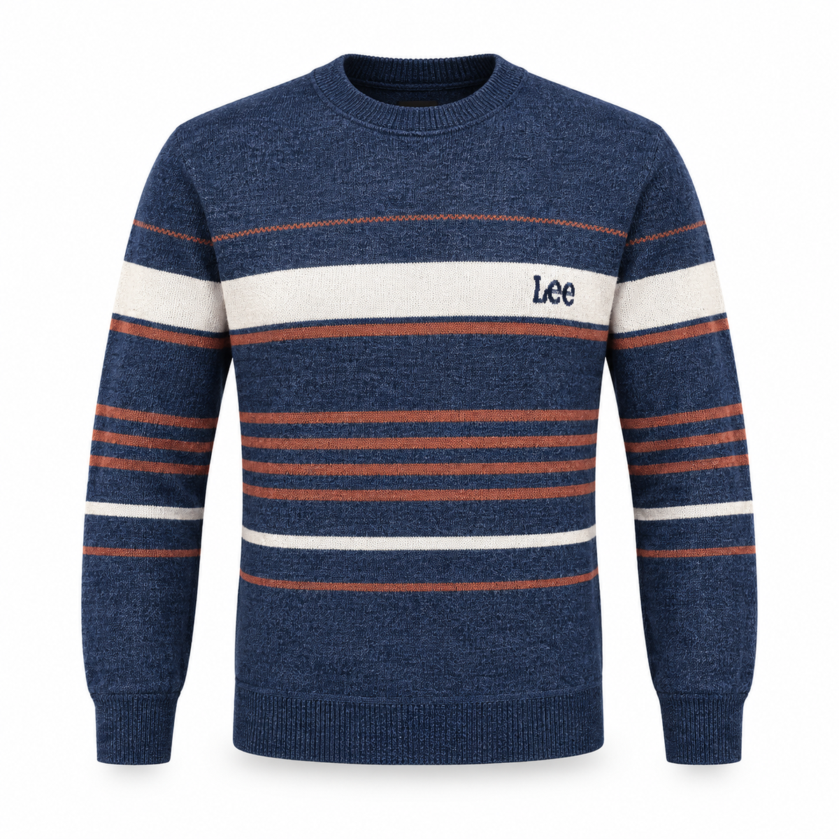 Navy Blue Striped Knit Sweater – Classic Crewneck