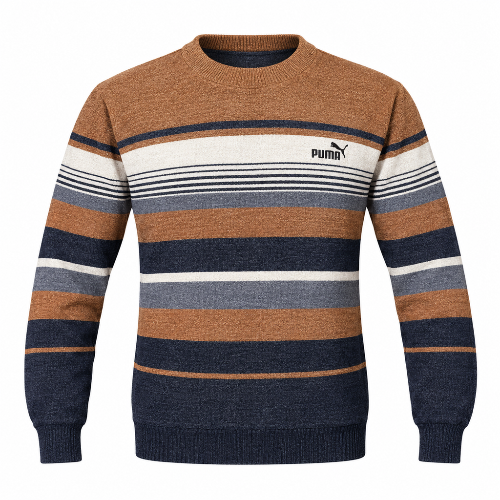 Colorblock Striped Knit Sweater – Camel & Navy