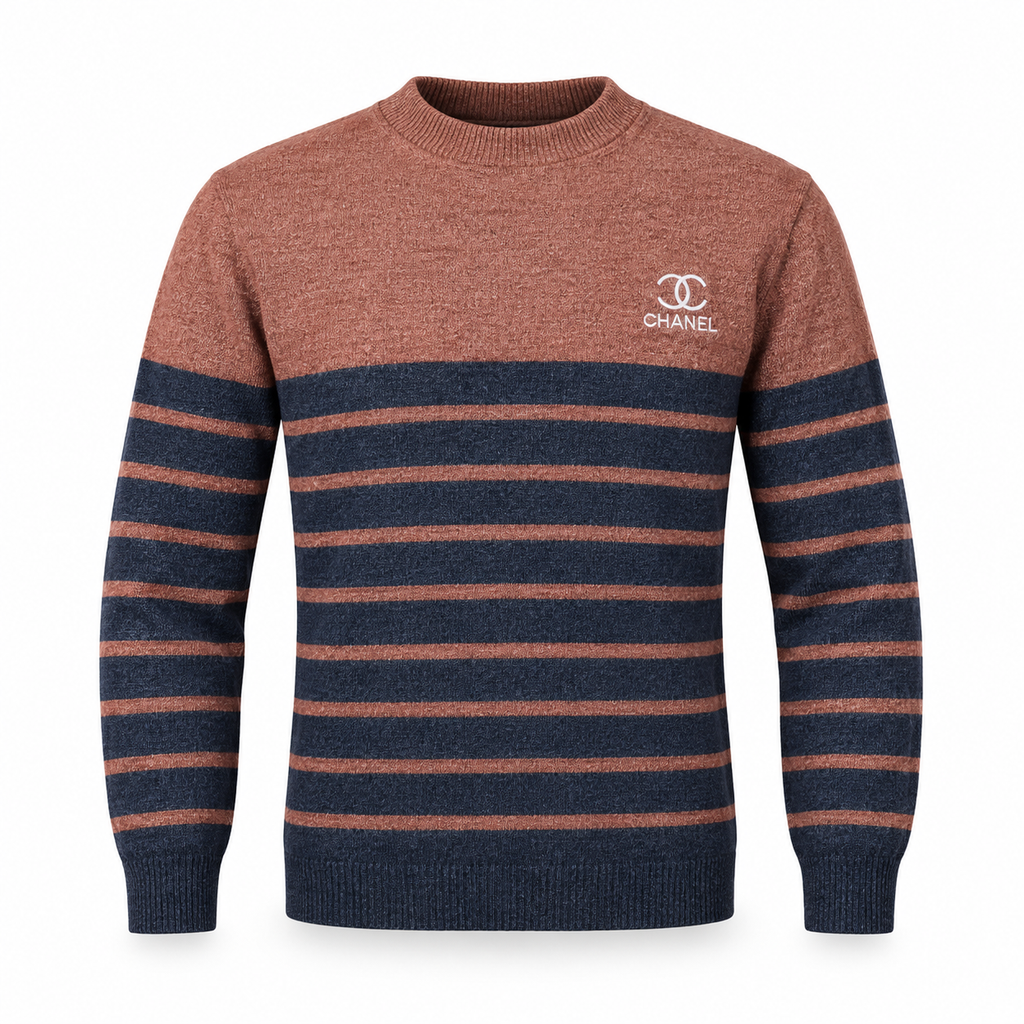 Rust Brown & Navy Striped Knit Sweater