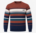 RUST & NAVY - RETRO STRIPED KNIT CREWNECK SWEARER